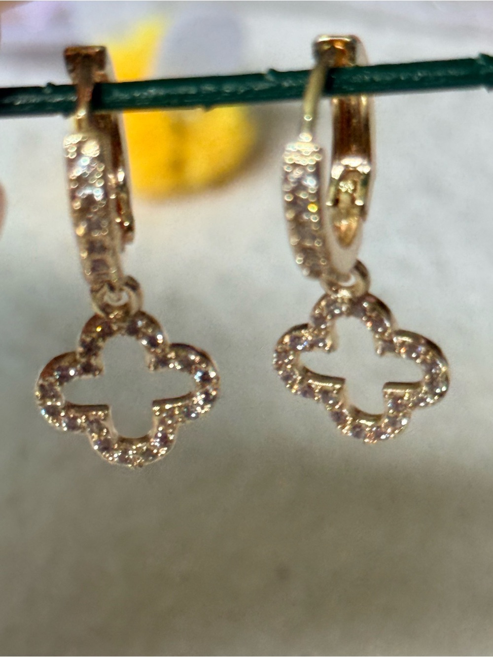 Gold Clover Drop Hug Hoop Earrings